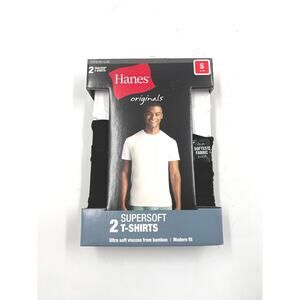 NIB Hanes Mens 2 Pack White Black Tagless Modern Fit Supersoft T-Shirts Size S